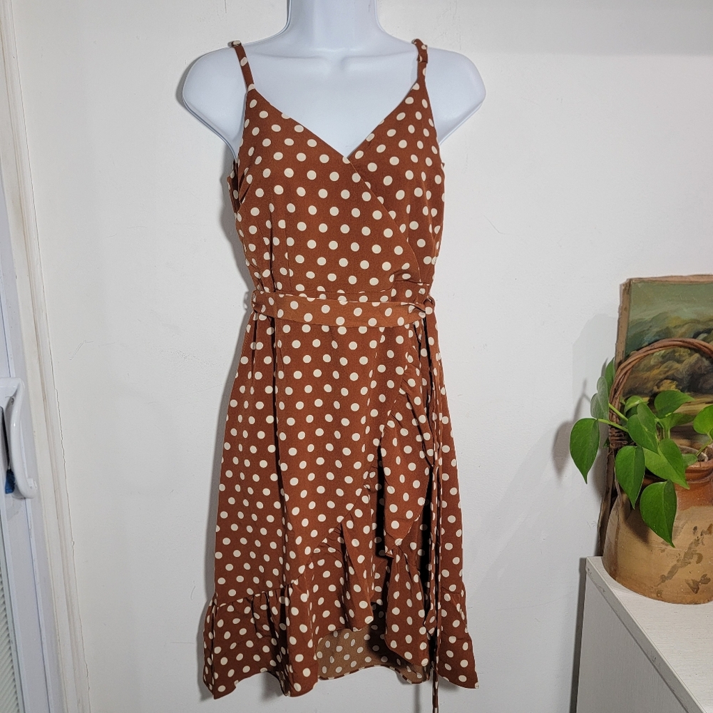 Sanctuary Polka Dot Self-Tie Belt Ruffled Dress Size 0